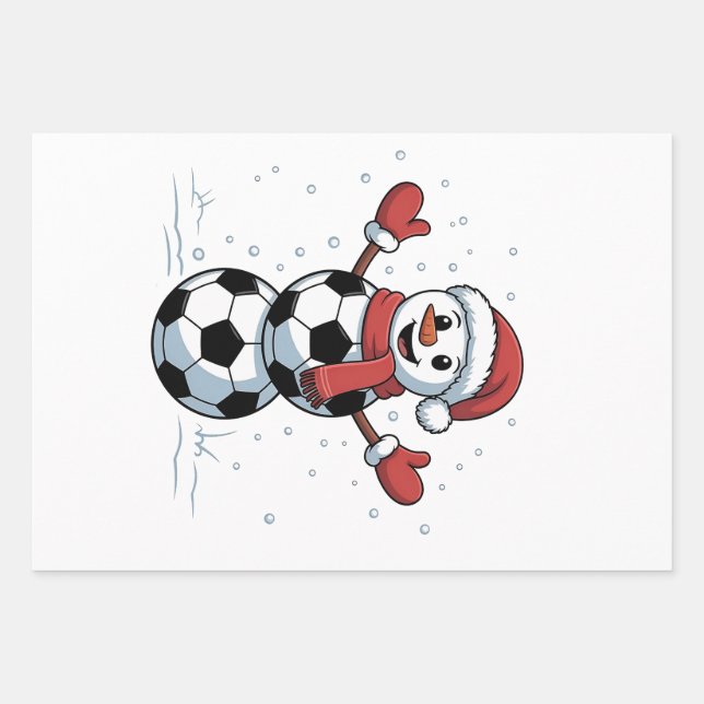 Snowman Soccer Christmas Santa Baseball Sport Wrapping Paper Sheet (Front)