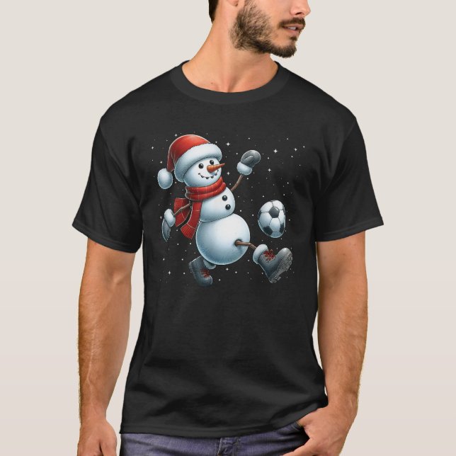 Snowman Soccer Christmas Snow Boys Girls Kids Xmas T-Shirt (Front)