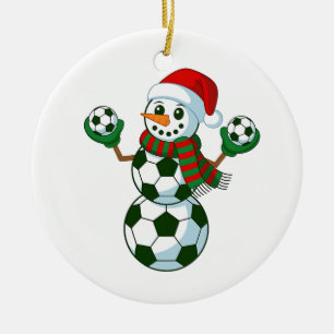 Snowman Soccer Christmas Sport Lovers  Ceramic Tree Decoration