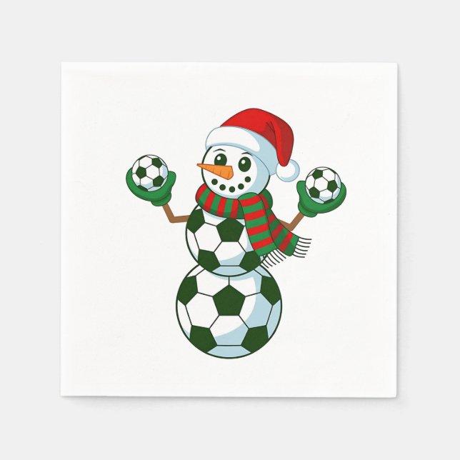 Snowman Soccer Christmas Sport Lovers  Napkin (Front)