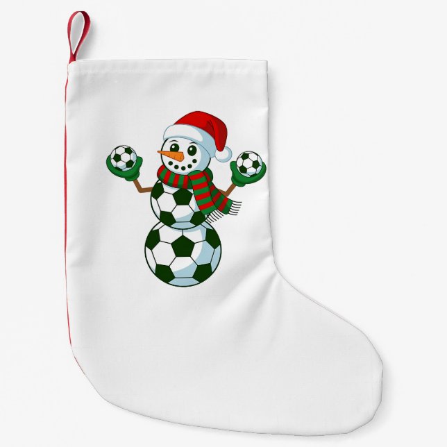 Snowman Soccer Christmas Sport Lovers  Small Christmas Stocking (Front)