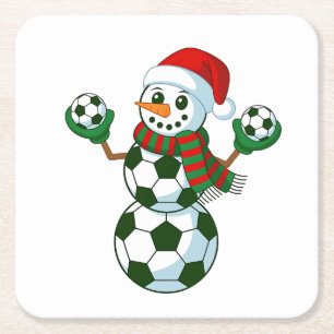 Snowman Soccer Christmas Sport Lovers Square Paper Coaster