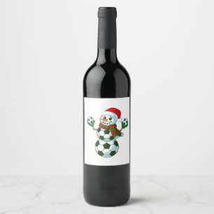 Snowman Soccer Christmas Sport Lovers  Wine Label