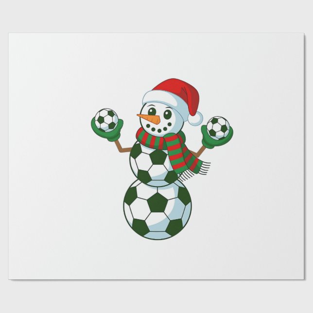 Snowman Soccer Christmas Sport Lovers  Wrapping Paper (Flat)