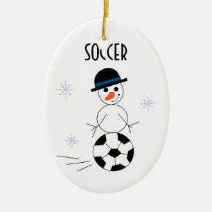 Snowman Soccer Player Ceramic Tree Decoration