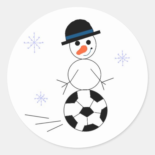 Snowman Soccer Player Classic Round Sticker (Front)
