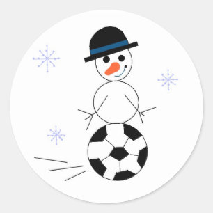 Snowman Soccer Player Classic Round Sticker