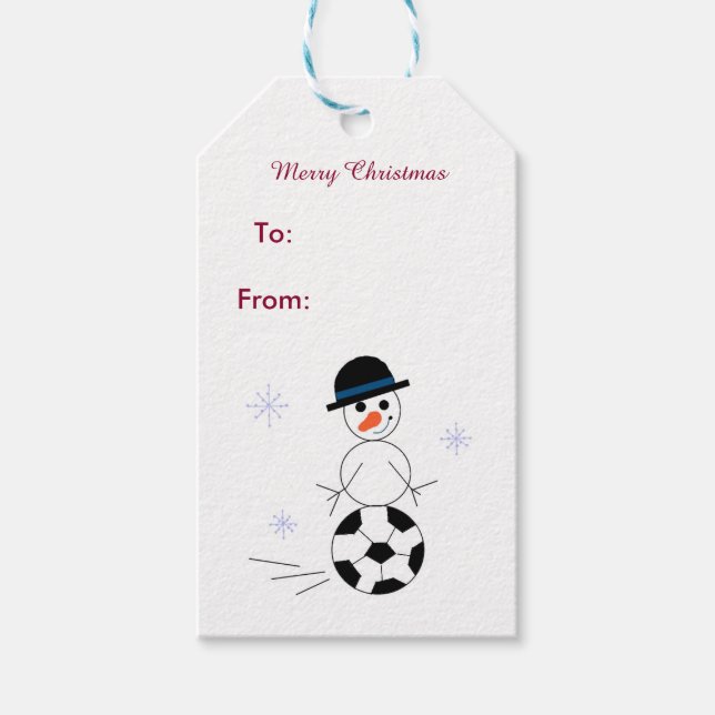 Snowman Soccer Player Gift Tags (Front)