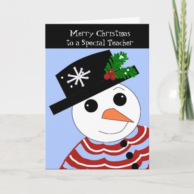 Snowman Special Teacher Christmas Card (Front)