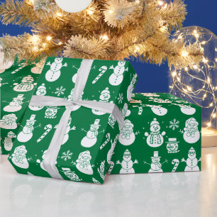Snowman Stars Cute Green Xmas Retro Vintage  Wrapping Paper