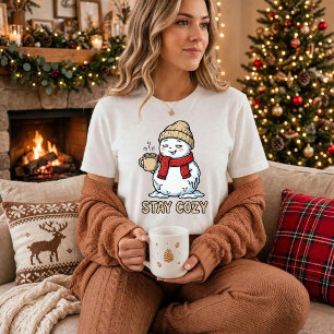 Snowman Stay Cosy Hot Chocolate Christmas Design T-Shirt