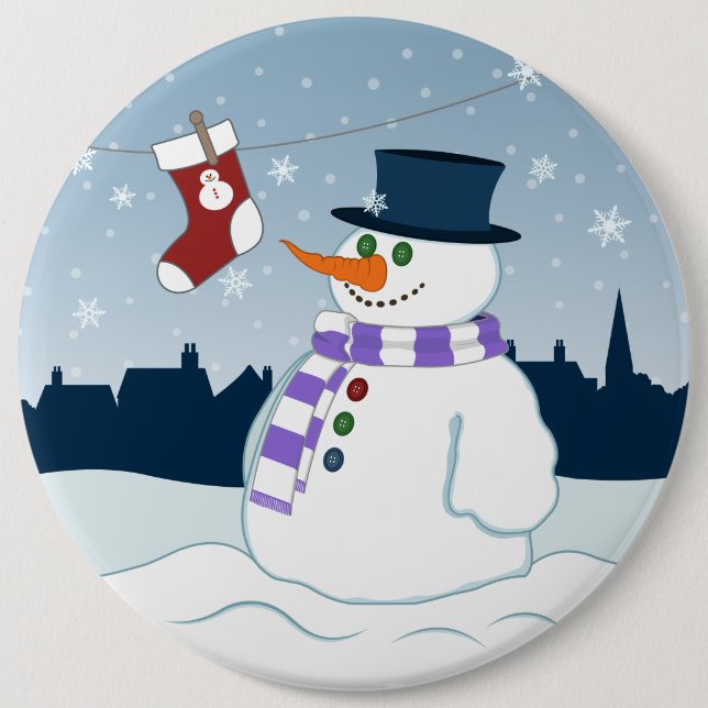 Snowman & Stocking Christmas 6 Cm Round Badge (Front)