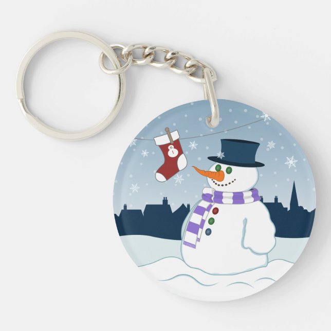 Snowman & Stocking Christmas Key Ring (Front)