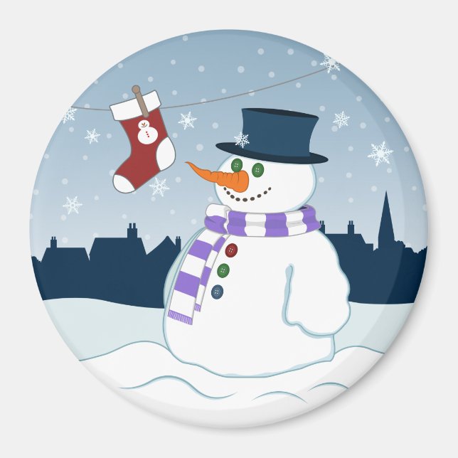 Snowman & Stocking Christmas Magnet (Front)