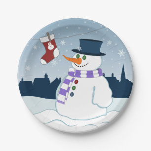 Snowman & Stocking Christmas Paper Plate