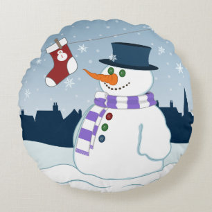 Snowman & Stocking Christmas Round Cushion