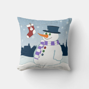Snowman & Stocking Christmas Scene Cushion