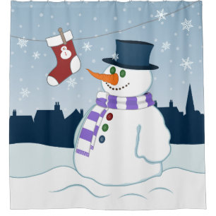 Snowman & Stocking Christmas Shower Curtain