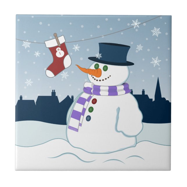 Snowman & Stocking Christmas Tile (Front)
