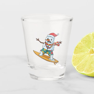 Snowman Surfer Christmas 2026 Funny Holiday Sports Shot Glass