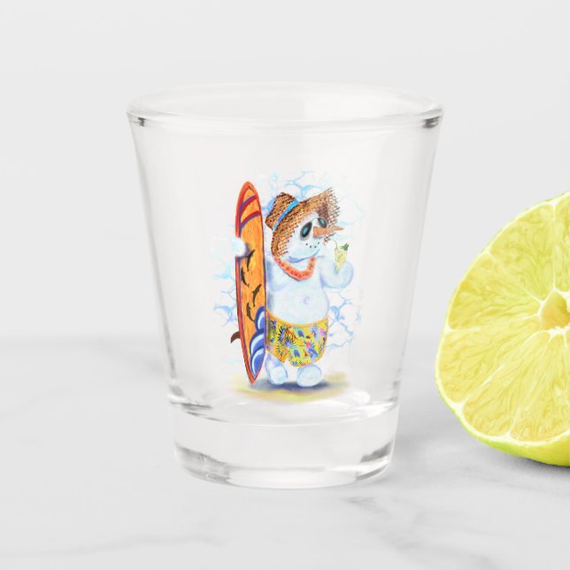 Snowman Surfer Drinking Shot Glass - Fun (Front)