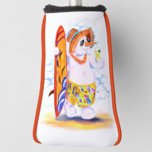 Snowman Surfer with Cocktail Golf Head Cover Funny
