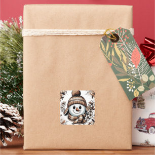Snowman: Symmetrical Floral Design with Winter Square Sticker