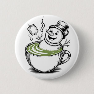 Snowman Taking Bathub On Macha Christmas  6 Cm Round Badge