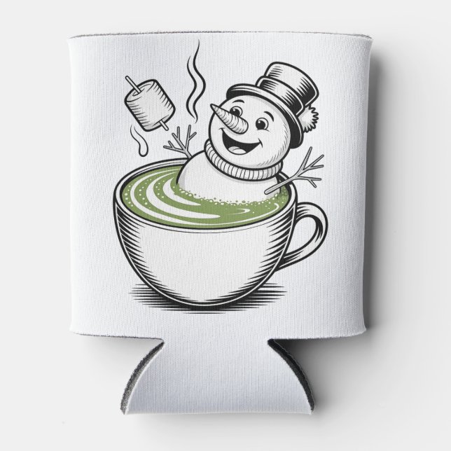 Snowman Taking Bathub On Macha Christmas  Can Cooler (Front)