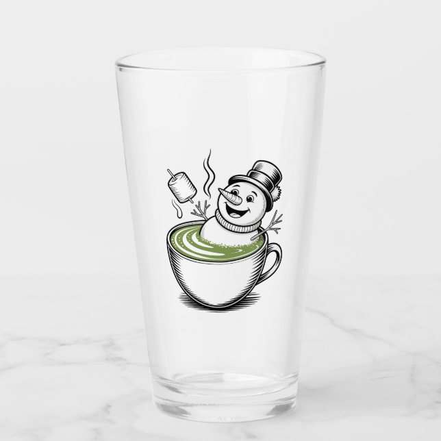 Snowman Taking Bathub On Macha Christmas  Glass (Front)