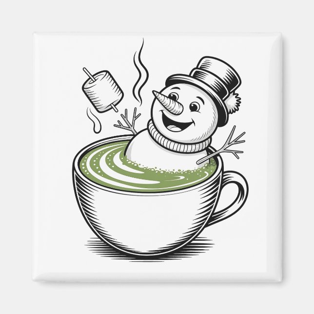 Snowman Taking Bathub On Macha Christmas  Magnet (Front)