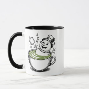 Snowman Taking Bathub On Macha Christmas Mug