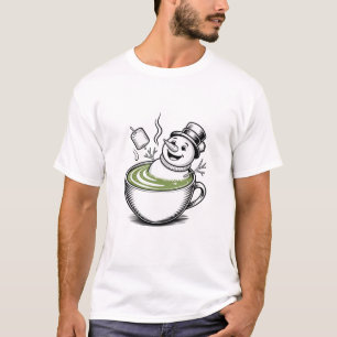 Snowman Taking Bathub On Macha Christmas  T-Shirt