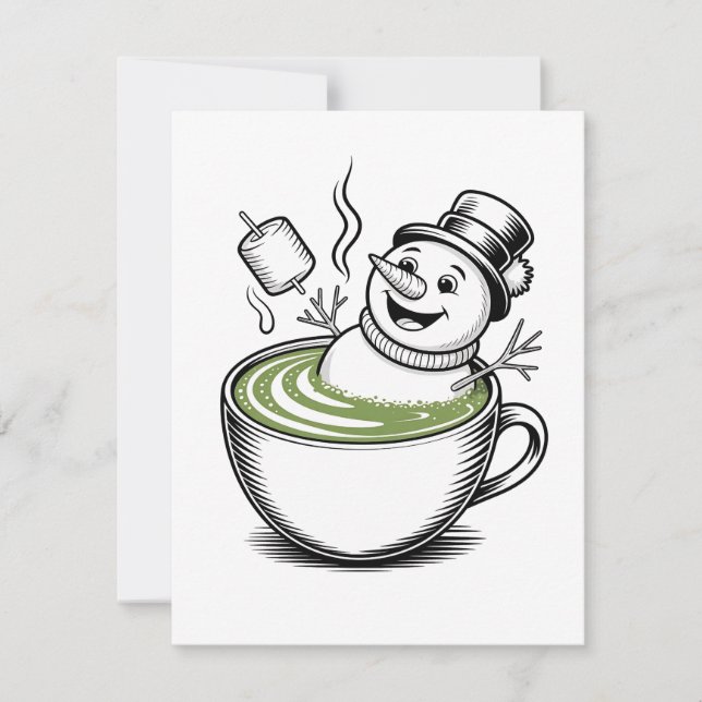 Snowman Taking Bathub On Macha Christmas  Thank You Card (Front)