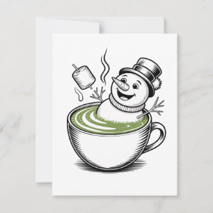 Snowman Taking Bathub On Macha Christmas  Thank You Card