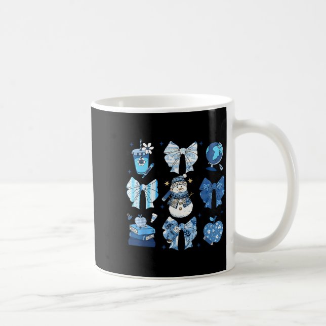 Snowman Teacher Winter Bows Clroom Cute Blue Aesth Coffee Mug (Right)