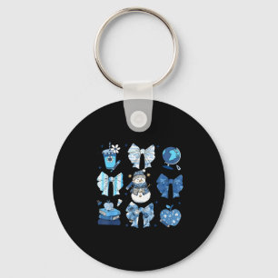 Snowman Teacher Winter Bows Clroom Cute Blue Aesth Key Ring