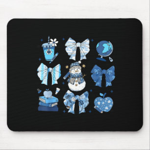 Snowman Teacher Winter Bows Clroom Cute Blue Aesth Mouse Mat