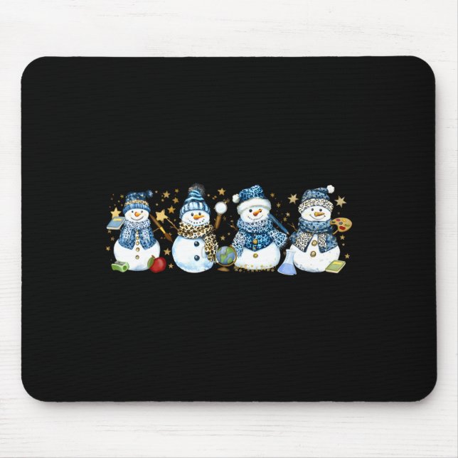 Snowman Teacher Winter Leopard Clroom Cute Blue St Mouse Mat (Front)