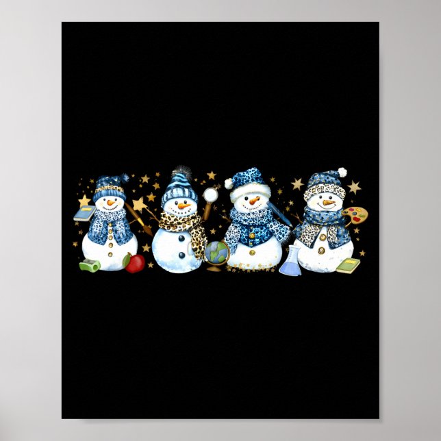 Snowman Teacher Winter Leopard Clroom Cute Blue St Poster (Front)