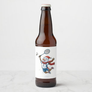 Snowman Tennis Player Christmas 2026 Holiday Sport Beer Bottle Label