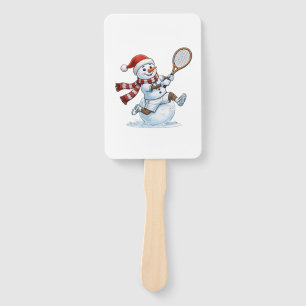 Snowman Tennis Player Christmas 2026 Holiday Sport Hand Fan