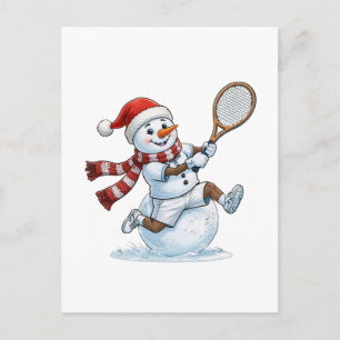 Snowman Tennis Player Christmas 2026 Holiday Sport Postcard
