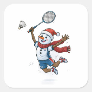 Snowman Tennis Player Christmas 2026 Holiday Sport Square Sticker