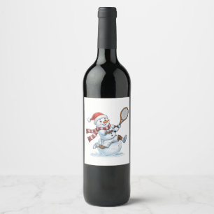Snowman Tennis Player Christmas 2026 Holiday Sport Wine Label