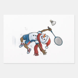 Snowman Tennis Player Christmas 2026 Holiday Sport Wrapping Paper Sheet