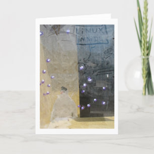 snowman through a window holiday card
