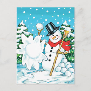 Snowman Throwing a Snowball Winter Fun Splat! Postcard