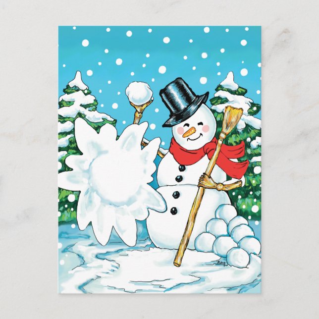 Snowman Throwing a Snowball Winter Fun Splat! Postcard (Front)