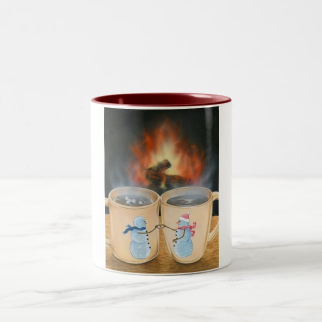 Snowman Toasting Two-Tone Coffee Mug (Center)
